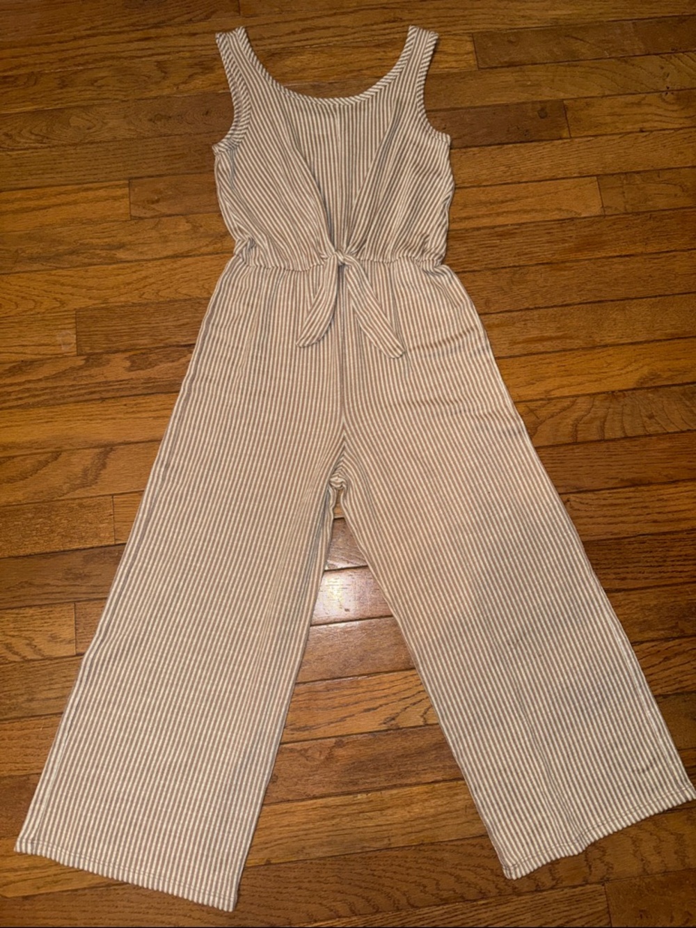 Jenna & Jessie White & Tan Striped Tie-Waist Girls Jumpsuit - Size 10